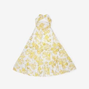 All About May Strapless Maxi Dress Size 4 White Yellow Floral Cutout Tiered